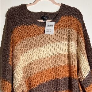 GGO Women's Striped Knit Sweater - Brown, Cream, Orange